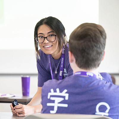 Junyu Zhang instructs students during the STARTALK Chinese language immersion camp. Taken in Scharbauer Hall on June 15, 2022